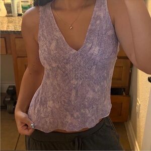 Ann Taylor Lavender V-Neck Pintuck Tank